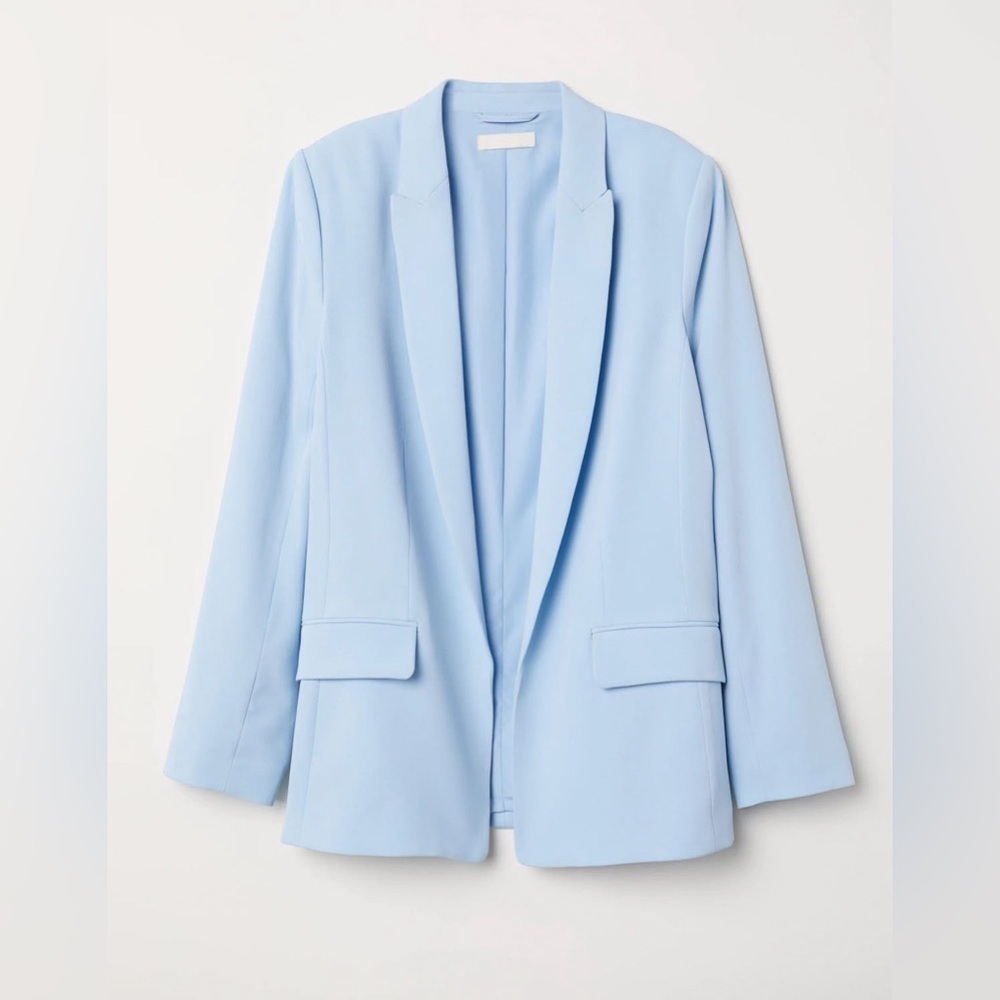 H&M - Pale Blue Open front Long Blazer. Size: 0 - pit to pit is 17"